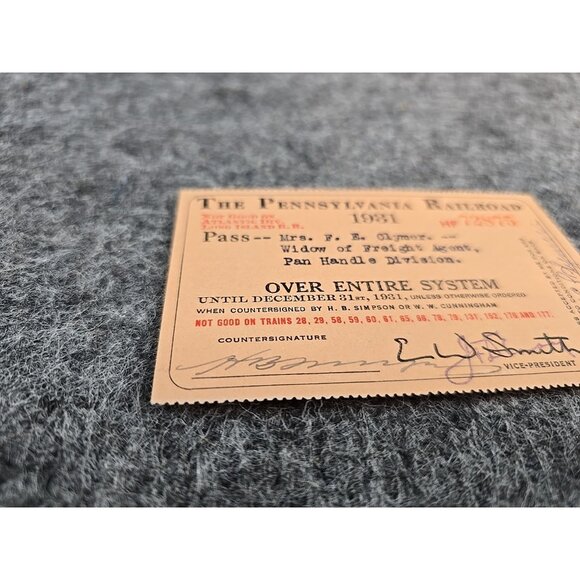 1931 Pennsylvania Railroad System Pass #HF72875 Paper Signed - Picture 2 of 7
